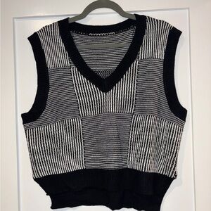 Black and White Striped Knit Vest
